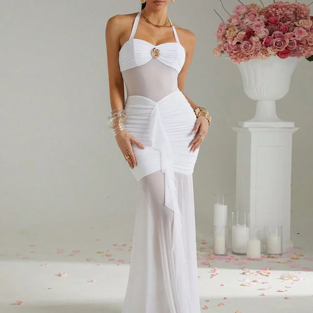 White Bohemian Sexy Women's Coverup Dress - Picture 6 of 7